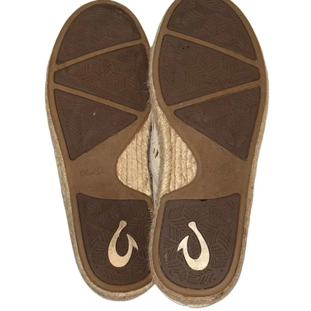 OluKai Cream Laser-Cut Leather Espadrille Mules